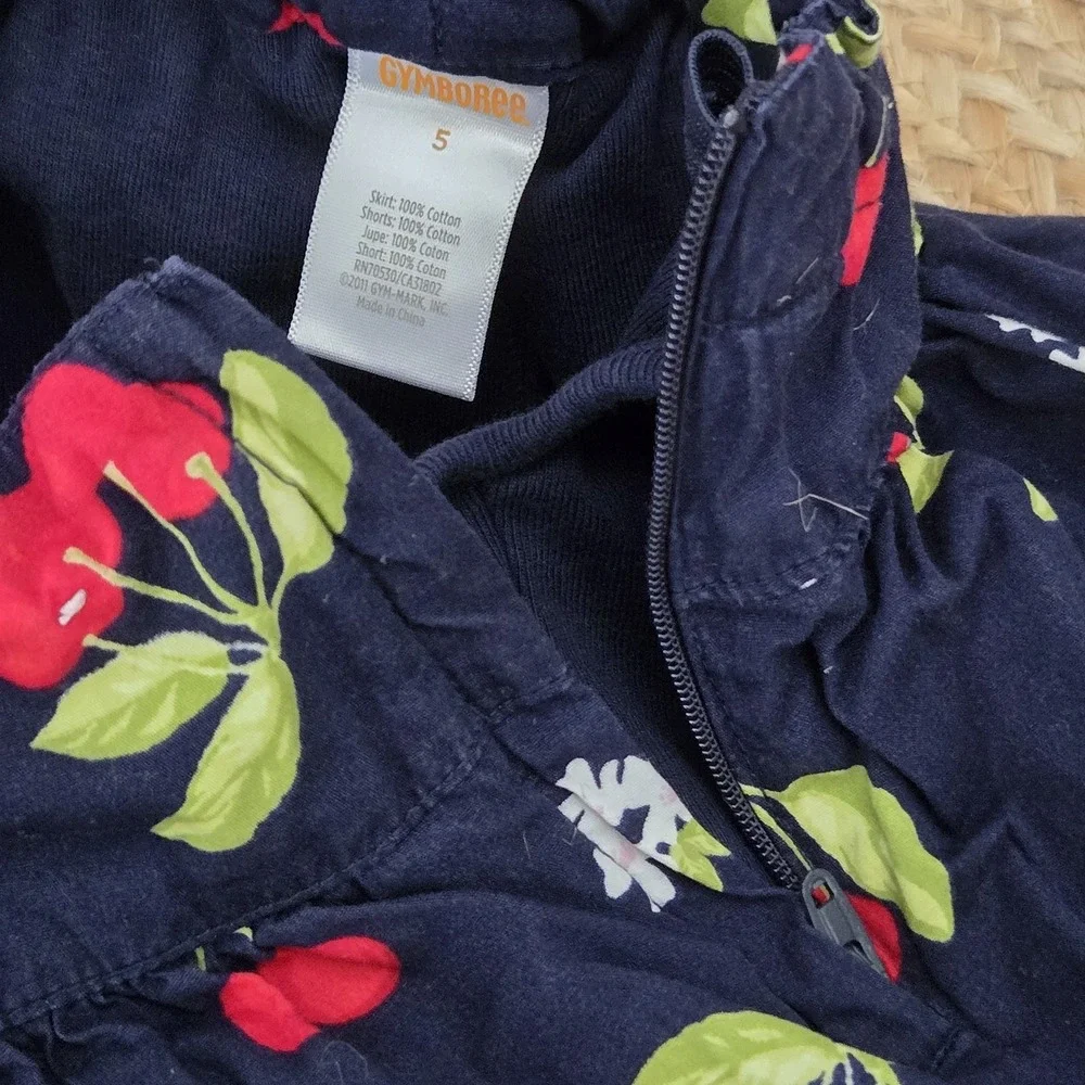 VTG Gymboree Cherry Cute Blue‎ Red White Blossoms Layered Skirt Size 5